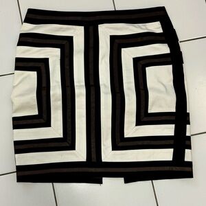 White House Black Market Geometric Black Brown White Patchwork Pencil Skirt